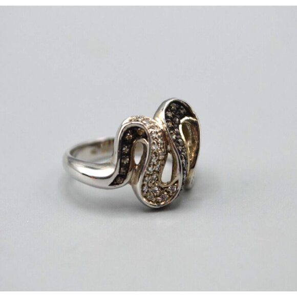 Silver Wavy Curved Swirl Design Black & Marcasite 925 Alloy Stamp - Picture 1 of 15